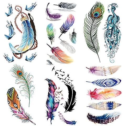 Yesallwas 6 Sheets Small Feather Temporary Tattoo Sticker Fake Tattoos for Women Girls Models,Waterproof Long Lasting Body Art Makeup Sexy Realistic Arm Tattoos Cover