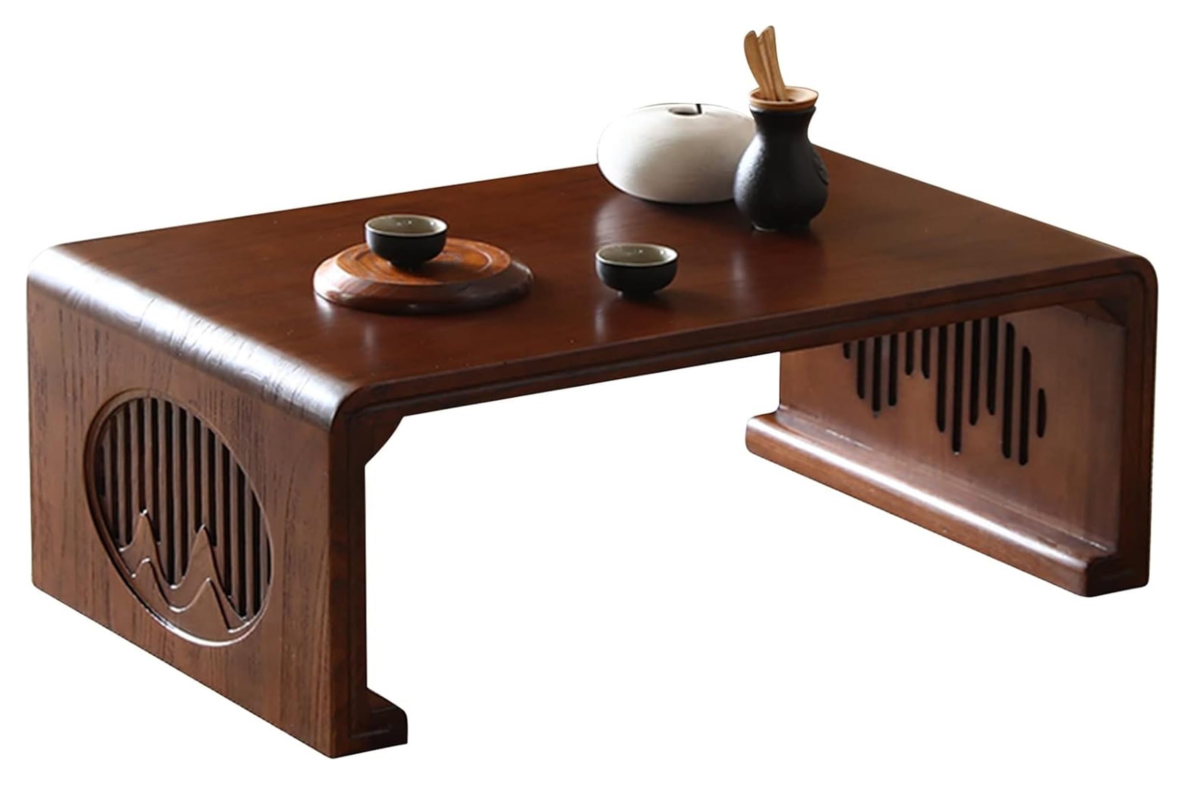 Table basse japonaise vintage en bois marron pour salon et espace tatami 50x40x30 cm