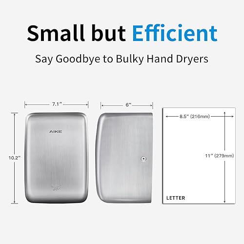 Miniatura 3 de AIKE UL aprobado compacto Jet secador de manos con cable duro, 1350W 120V cepillado acero inoxidable modelo AK2803D