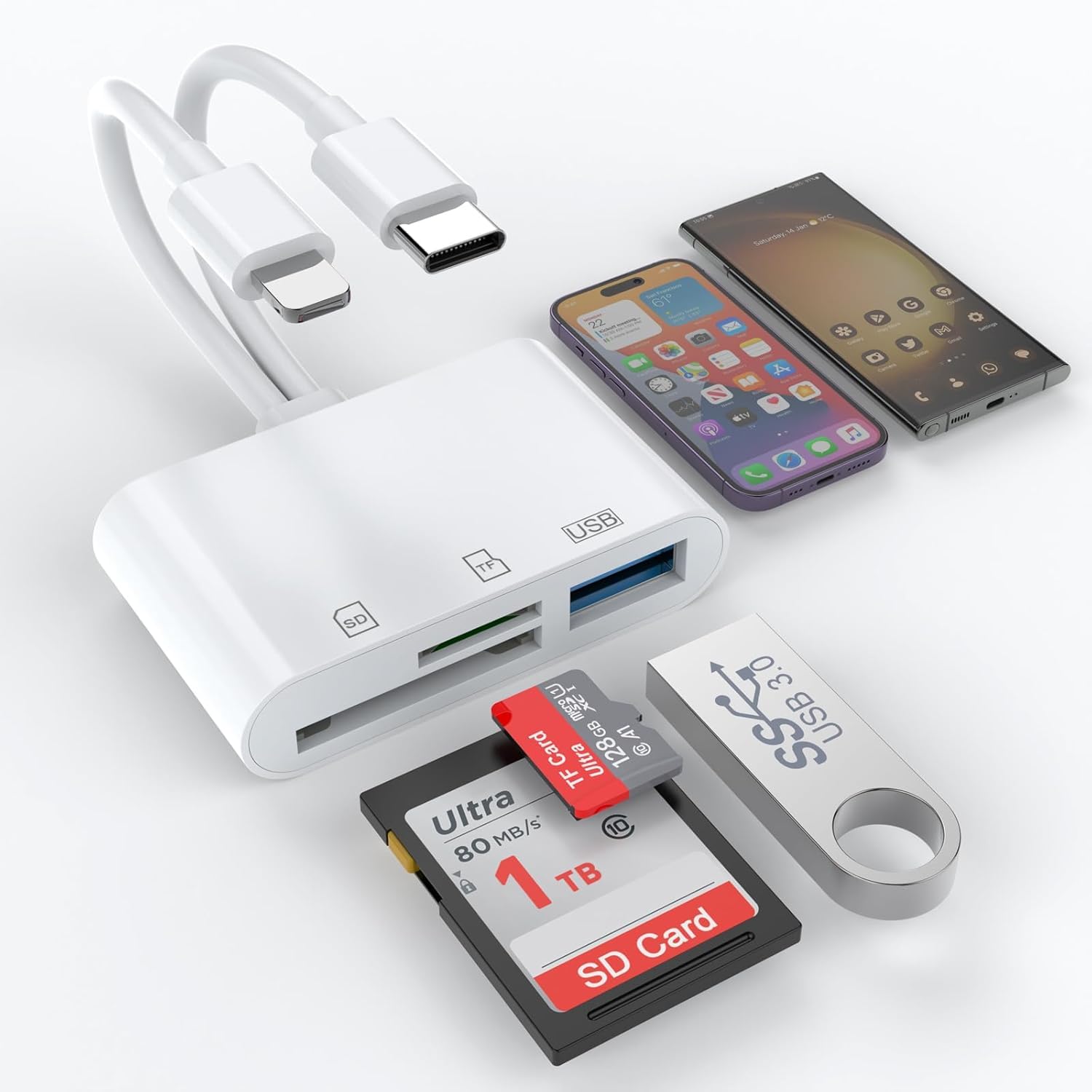 Adattatore 4in1 Per IPhone - Lettore SD/TF, USB, Ricarica Per IPhone 14/13/12/11 E IPad