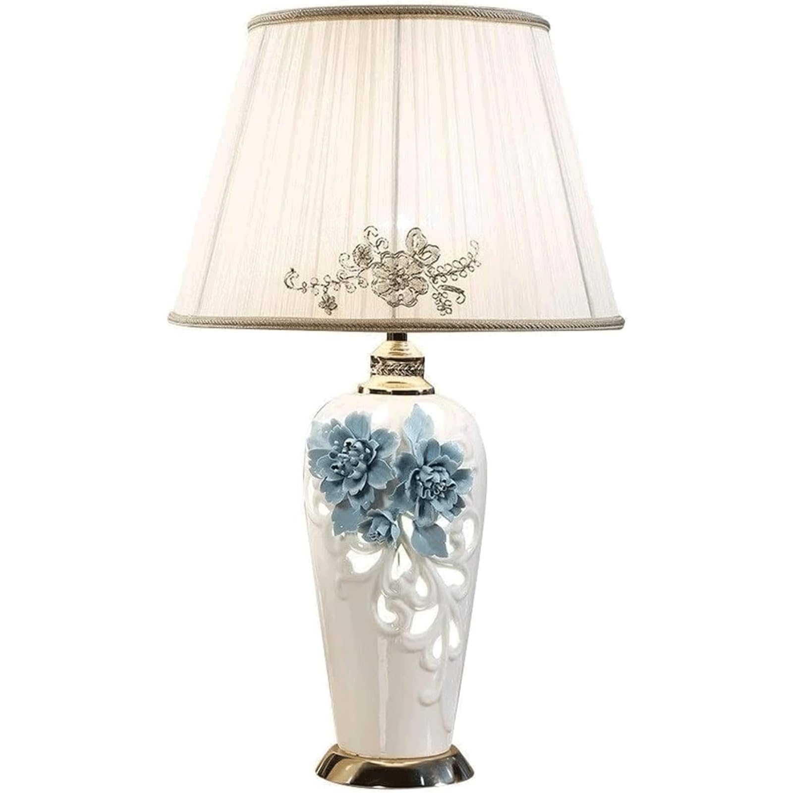 SGKOMN Desk Lighting Luxury Table Lamp Flower Ceramic Desk Light Bedside Lamps Exquisite Nightstand Lamps Decoration Lamps Living Room Work Lamp-White