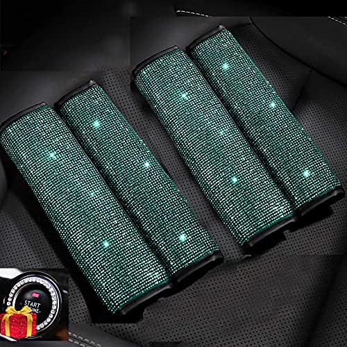 SPANICE 4 Packs Crystal Diamond Seat Belt Shoulder Pads, Bling Bling Car Safety Belt Covers, Sparkly Auto Car Decoration Accessories for Women or Girls (Green-4 Pcs)