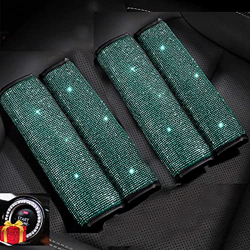 Spanice 4 Packs Crystal Diamond Seat Belt Shoulder Pads, Bling Bling Car Safety Belt Covers, Sparkly Auto Car Decoration Accessories For Women Or Girls (Green-4 Pcs) #TOP1