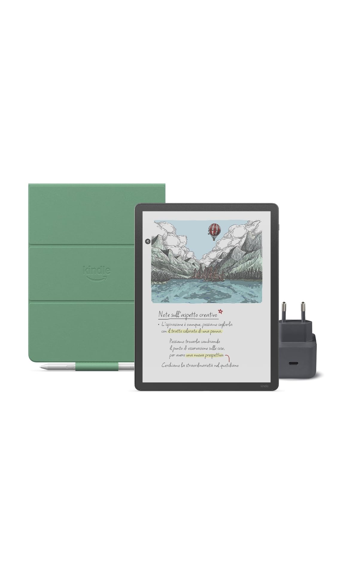 Amazon Kindle Scribe Colorsoft 32 GB (Grafite) + Penna Premium + Custodia | Materiali di origine vegetale (Verde Matcha) + USB-C Caricabatterie