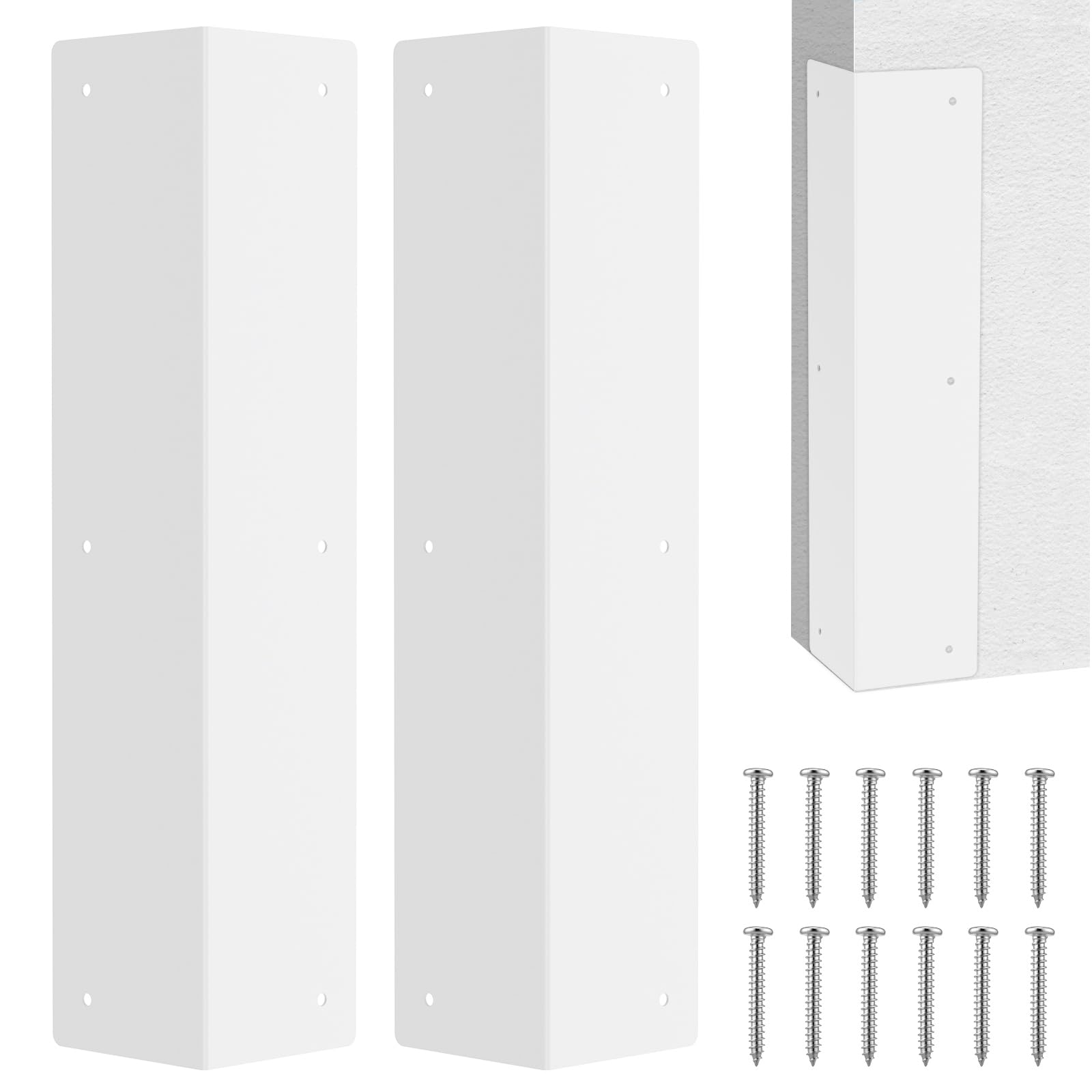 2Pcs Metal Corner Protectors, 40x8.6cm White Modern Stainless Steel Wall Corner Guards 90 Degree Angle Trim for Wall Door Furniture Cabinet Baseboard Frame