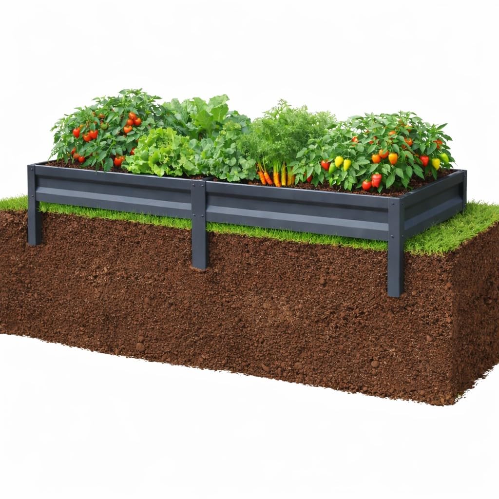 Botanic Hochbeet Metall 200x100x20 cm, verzinkter Stahl, wetterfest & rostfrei, Metallhochbeet Anthrazit mit Bodenankern, stabiles Gartenbeet für Gemüse, Kräuter und Blumen