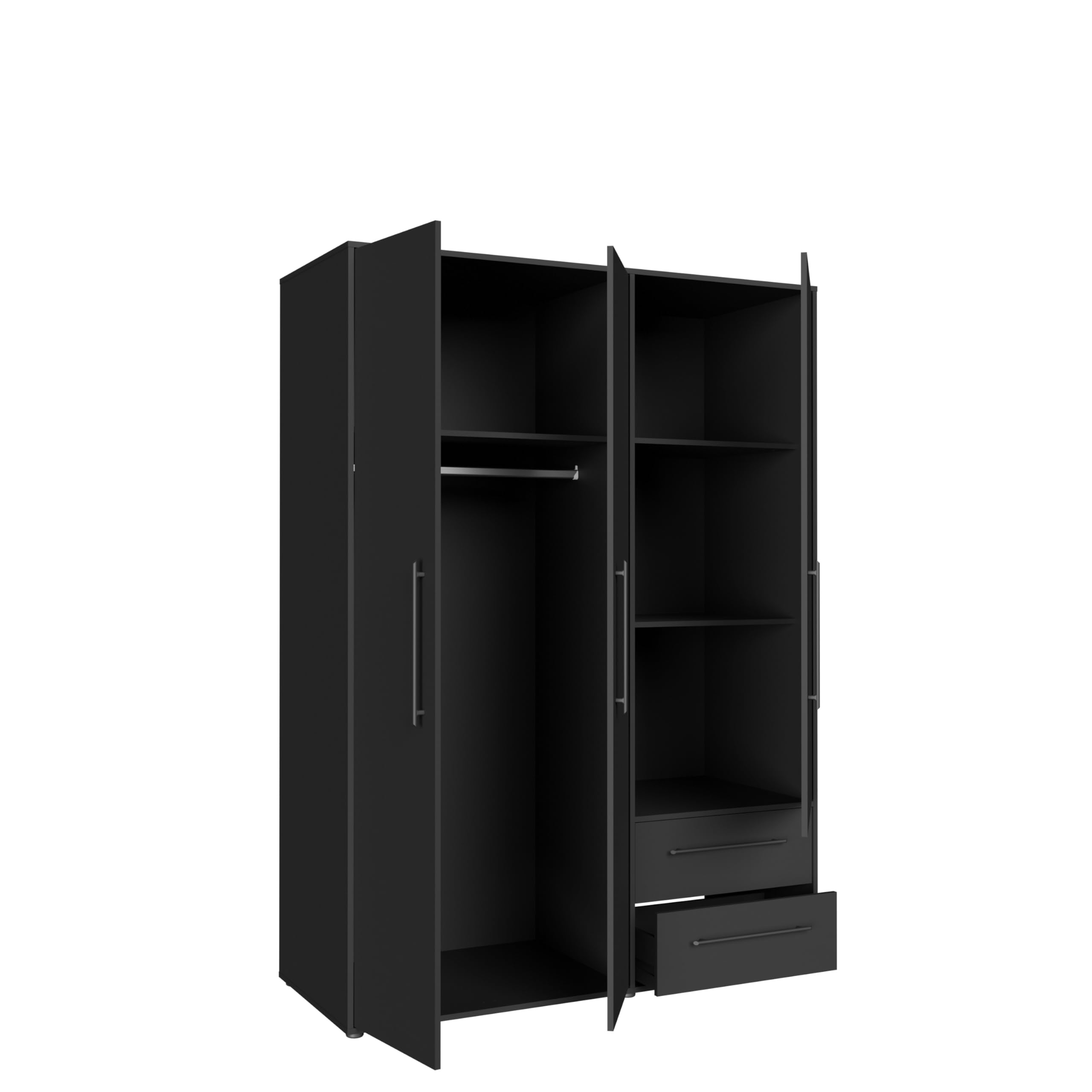 AVANTI TRENDSTORE - FATHIE - Armadio con 3 ante battente e 2 cassetti in legno laminato nel colore nero opaco. Dimensioni LAP ca. 145x200x59 cm.