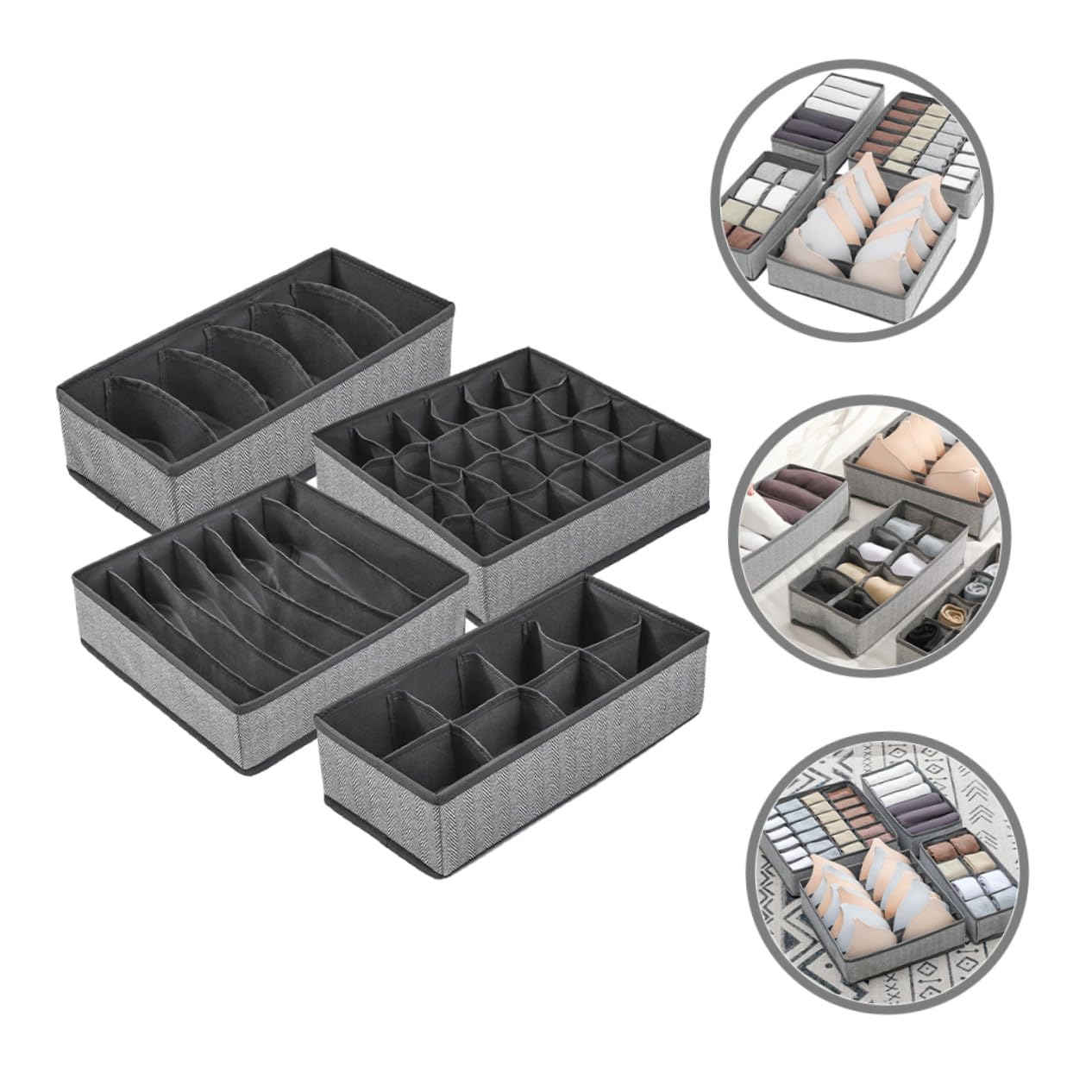 NUOBESTY 4 pezzi Organizer Cassetti Pieghevoli in Tessuto Non Tessuto e Oxford per Intimo Calzini e Biancheria Divisori Armadio Compatto Grigio Resistente e Durevole per Ordinare Mutande e