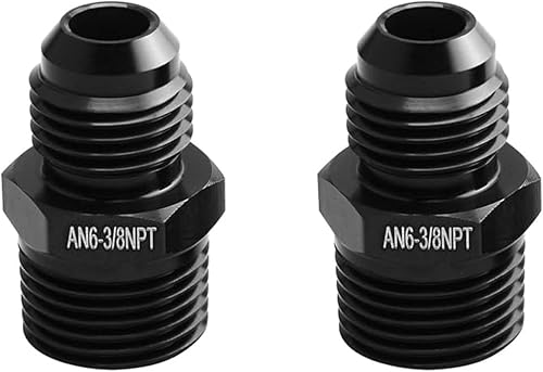 CNRAQR Adaptador de tubo recto 6AN macho acampanado a 38NPT de aluminio negro 2 piezas