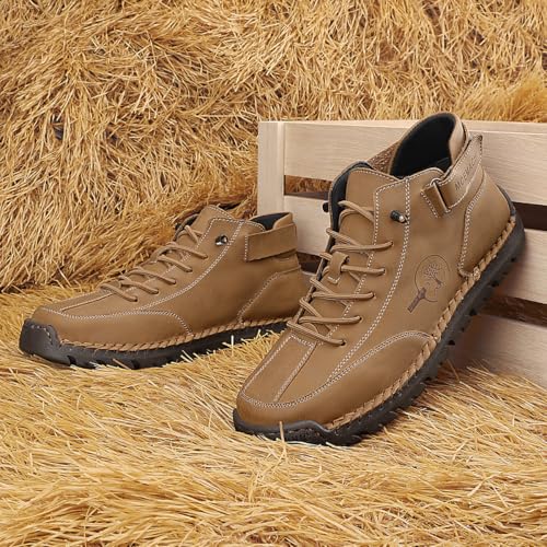 Image of Men's Handmade Suede High Boots Shoes for Waterproof Hiking Camping Slip-On Driving Walking Deck Loafers High Top Chukka Boots Mens