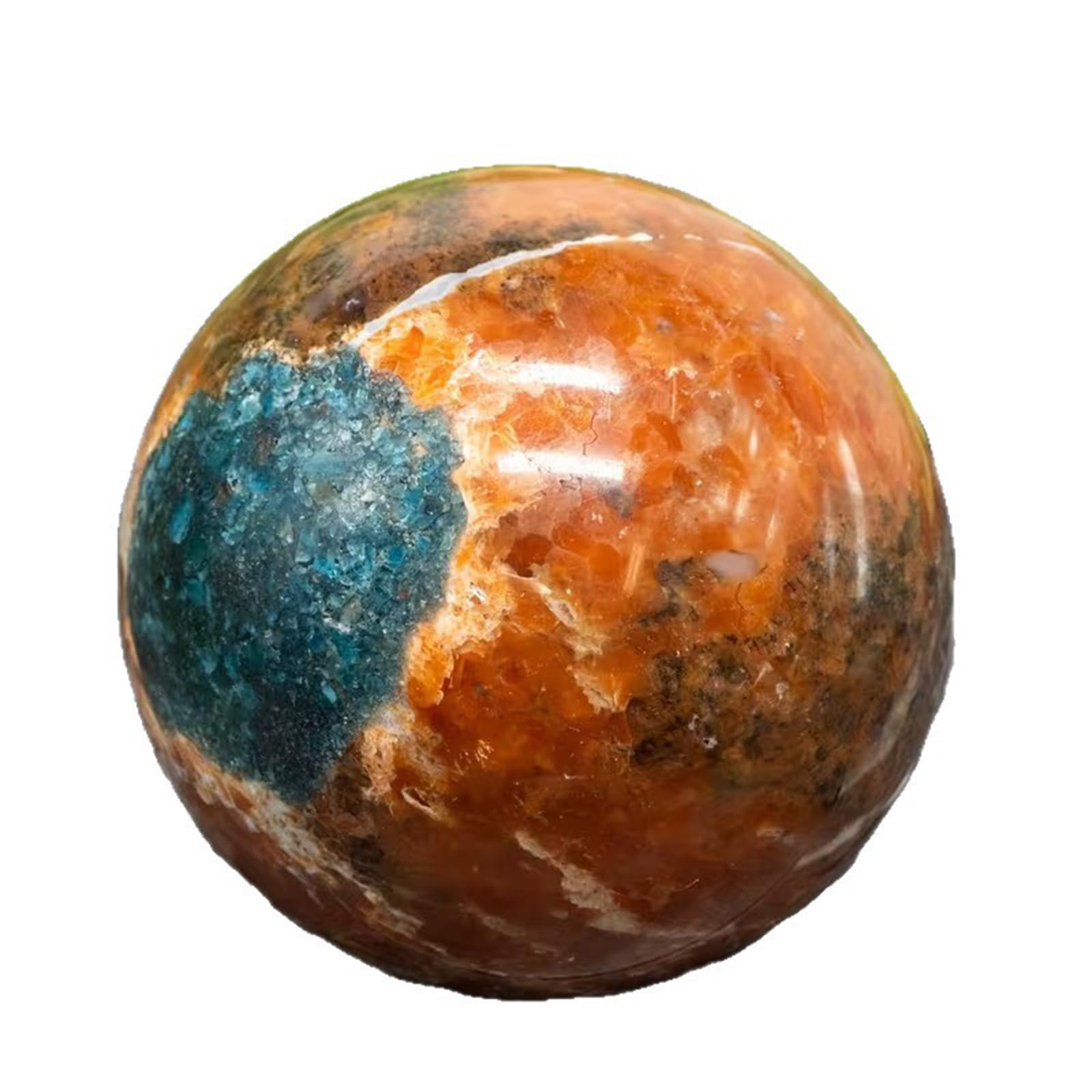 NHDVDVAV Natural Polished Blue Apatite & Sunstone Symbiotic Crystal Ball,Gemstone Sphere, Handmade Orb for Reiki Meditation Home Decor Chakra Balancing Witchcraft,50~60mm