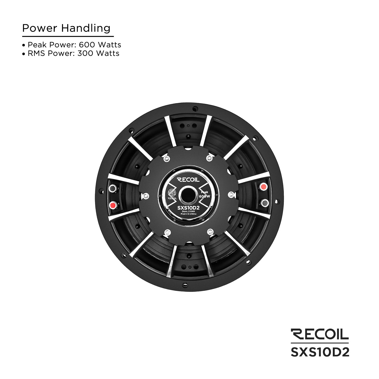 RECOIL SXS10D2 Car Subwoofer, 600W Peak Power, High-Density NBR