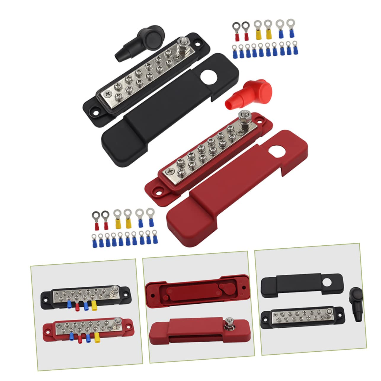 Morsettiera Busbar 12 Vie 48V 150A ABS Ottone per Cablaggio Veicolare | Set, 180 a Totale, Terminali da 15, Sostituisce Barre Vecchie o Danneggiate, per Armadi e Scatole di Giunzione