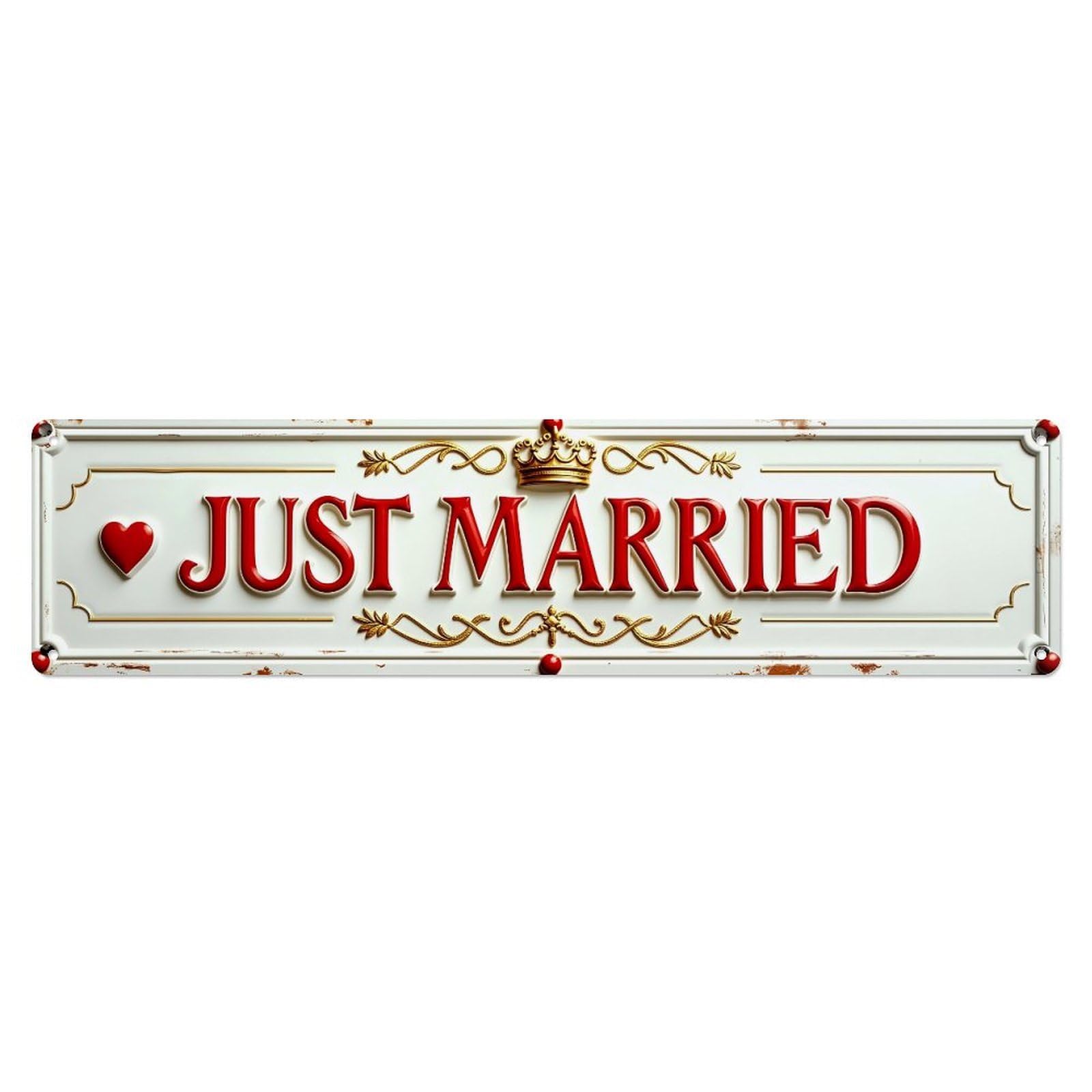 Just Married Sign With Crown And Heart Metal Tin Sign Plaque