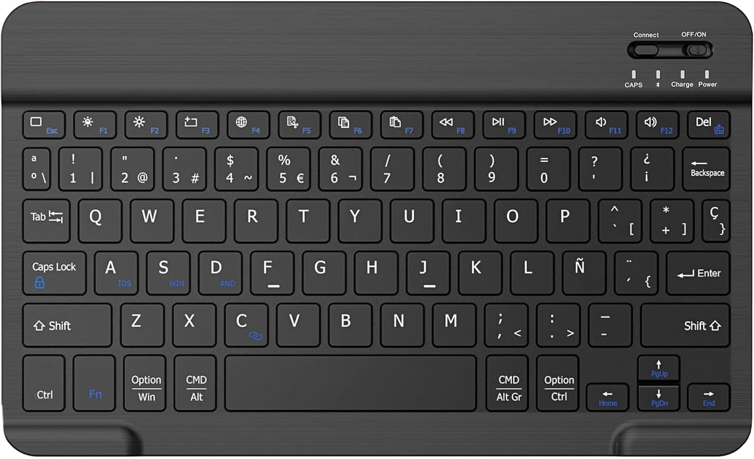 Teclado Español Ñ Bluetooth Inalámbrico Súper Delgado de 10 Pulgadas para iOS Apple iPad/Tablet Android Samsung, Huawei, Lenovo con Cable de Carga Tape-C