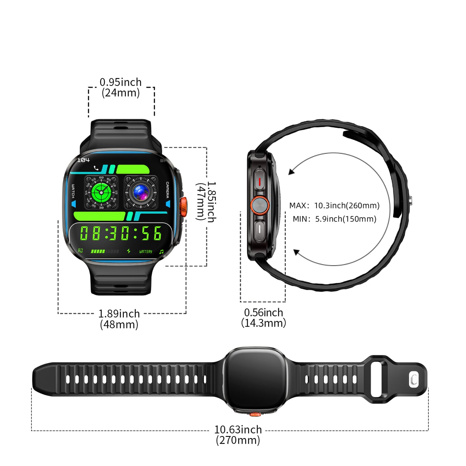 Luocute 4G Smart Watch z 2,16-calowym Ekranem Dotykowym, WiFi GPS BT Smartwatch, Tłumaczenie w Czasie Rzeczywistym AI, Karta SIM Nano SIM, Niezależna Rozmowa Telefoniczna, śledzenie (BLACK)