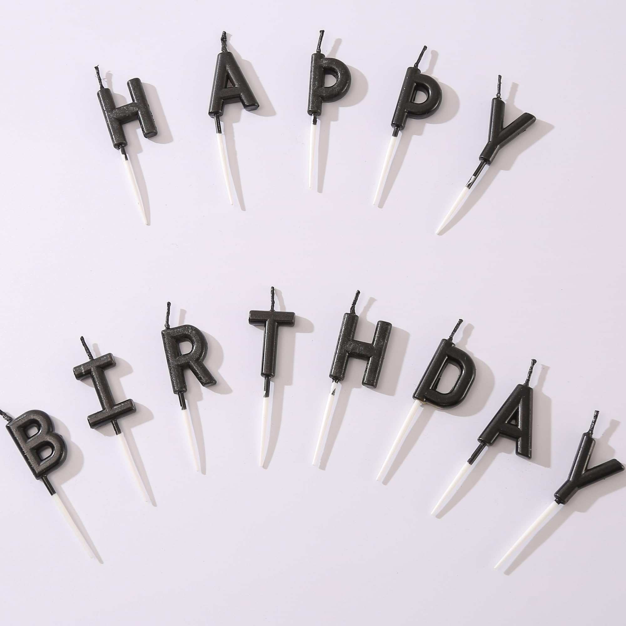 Saododku Black Happy Birthday Letter Candles for Cake, 2.7 Inch Happy Birthday Candles for Cake Text on Toothpicks (13 Count)