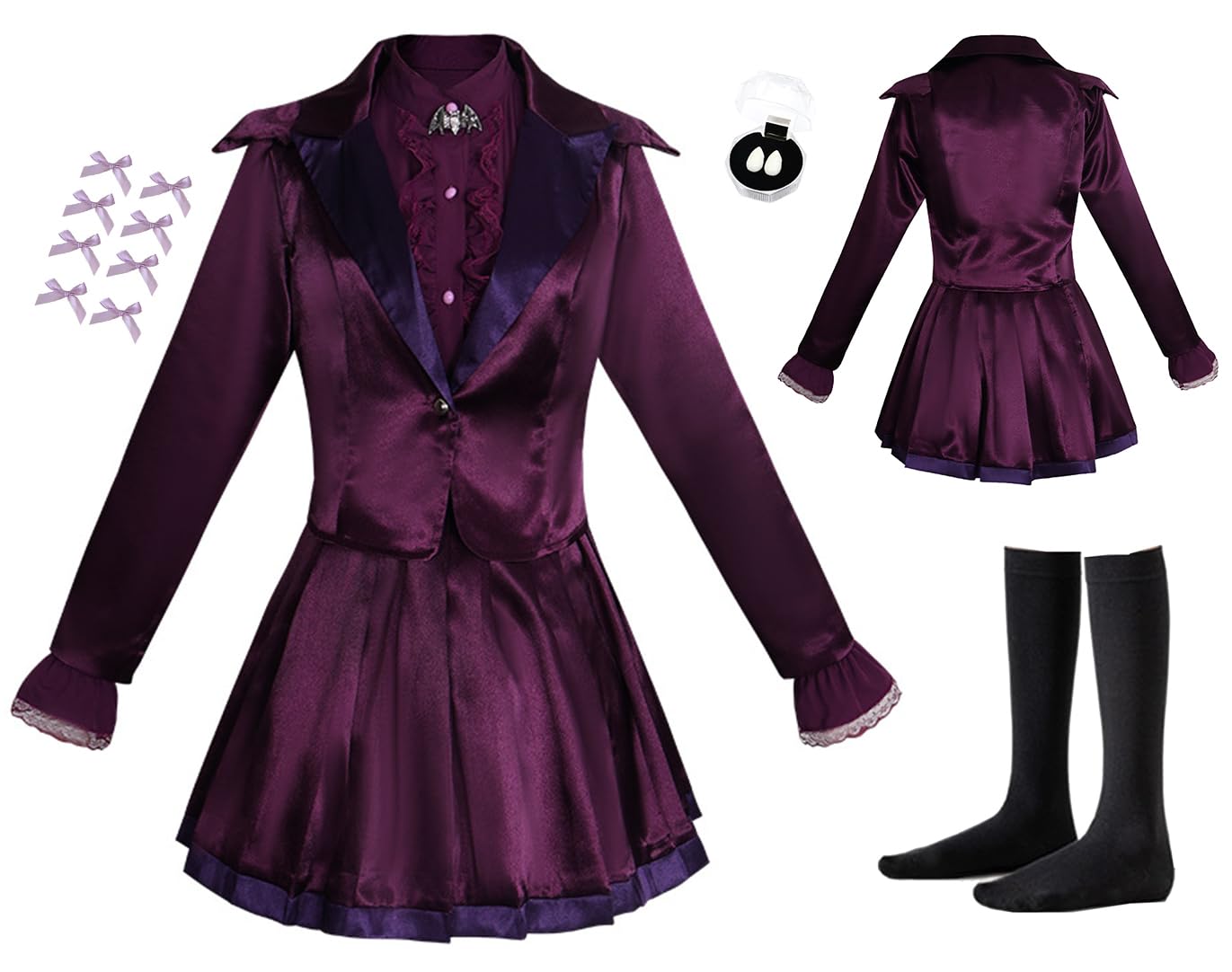 Cnulaueu Womens Teenage Vampire Cosplay Costume Halloween Outfit Zombies Purple Jacket Skirt Gothic Steampunk Suit (Purple, Medium)