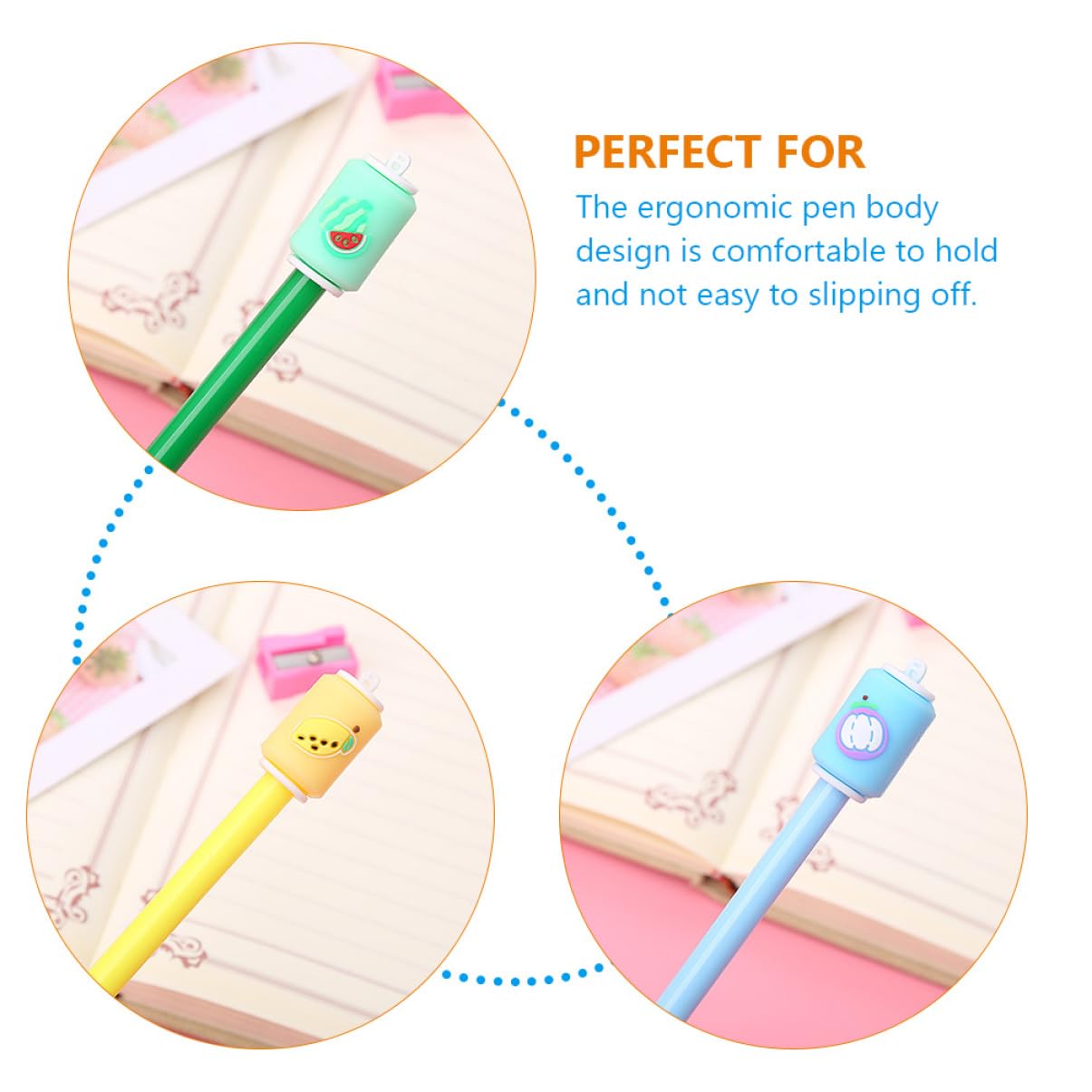 VILLCASE 4 Ensembles Stylo Gel Papeterie Stylos Effaçables À Encre Gel De Dessin Animé Pen s De Signature De Bureau Signature Tête En Silicone 12 Pièces * 4