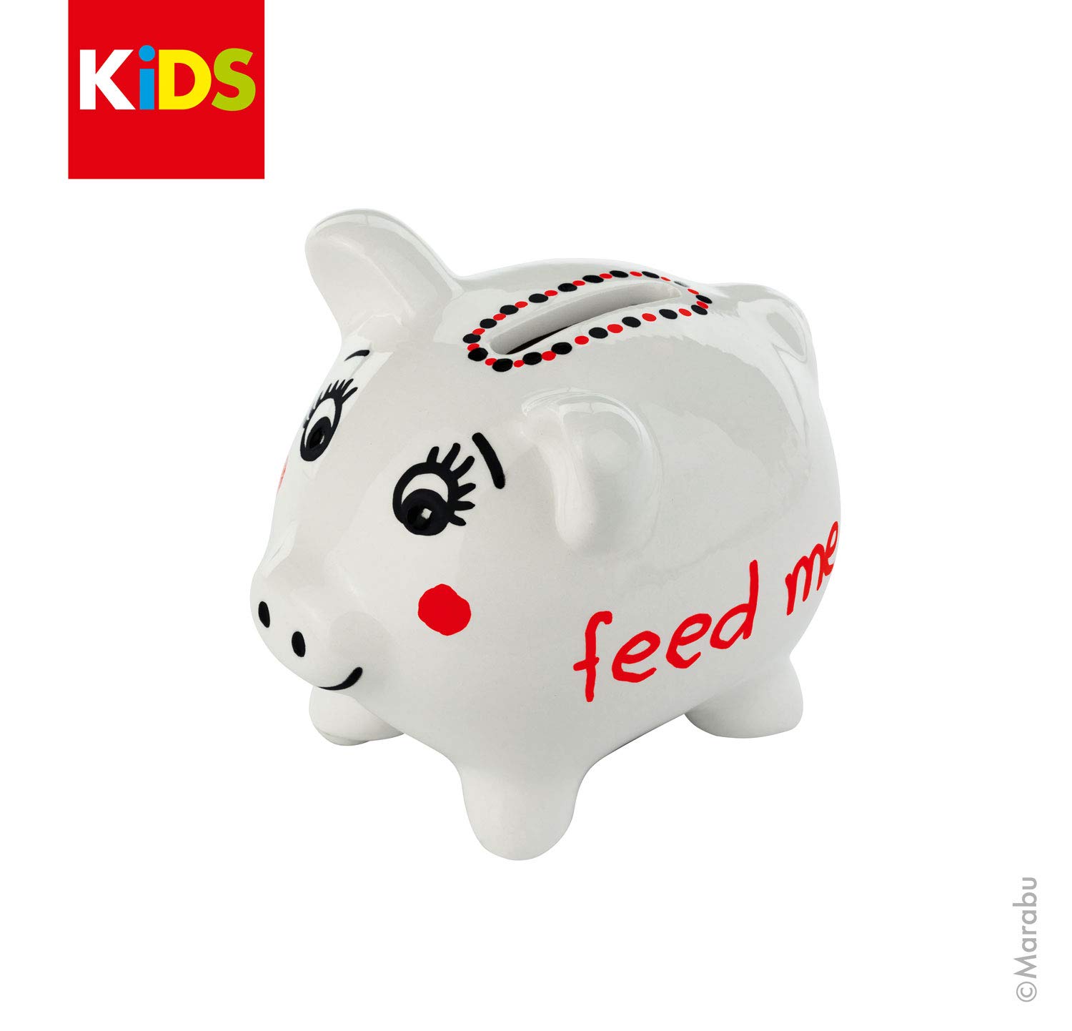 Marabu 0125000000100 – KiDS Painter, zestaw do malowania i malowania skarbonki, zabawna świnka porcelanowa do malowania i ozdabiania pisakami porcelanowymi dla dzieci