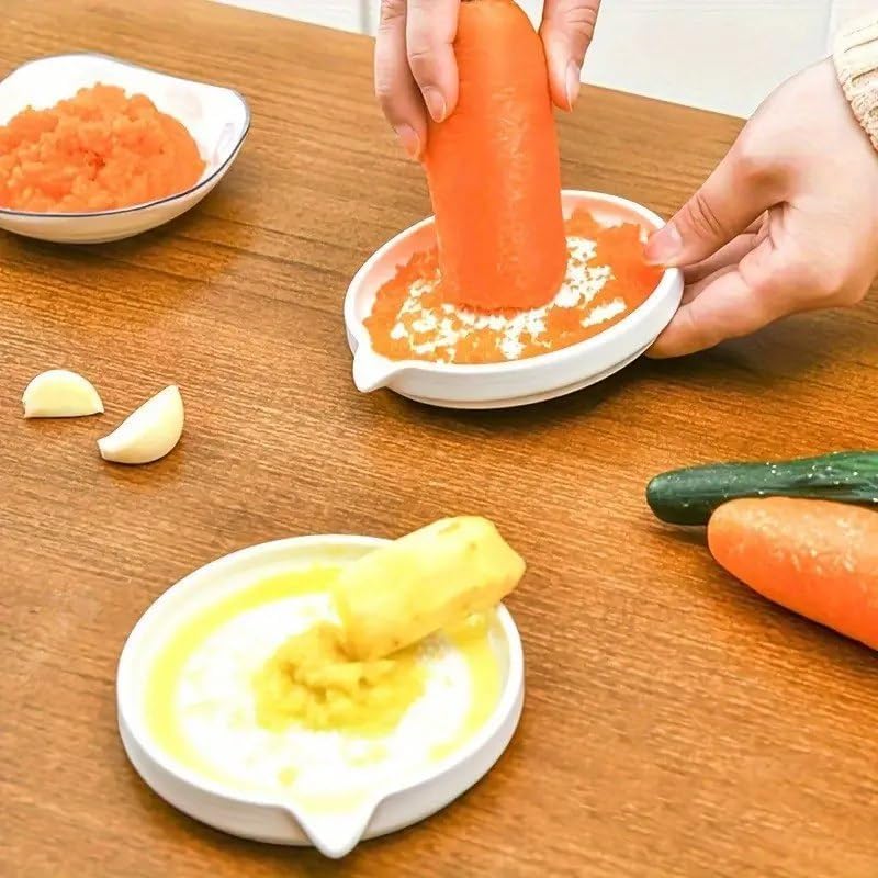 Image of Ceramic Garlic Grater Plate with Brush Manual Crusher Grinder Tool for Ginger, Garlic, Turmeric, Nutmeg, Fruits & Vegetables Durable, Easy to Clean, Non-Slip Kitchen Utensil (Medium)