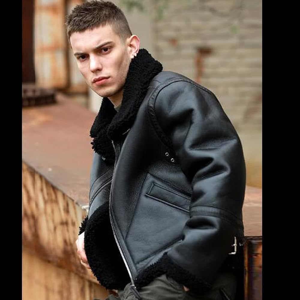 Amazon | [Denny&Dora] メンズ ナチュラル ムートン レザー コート