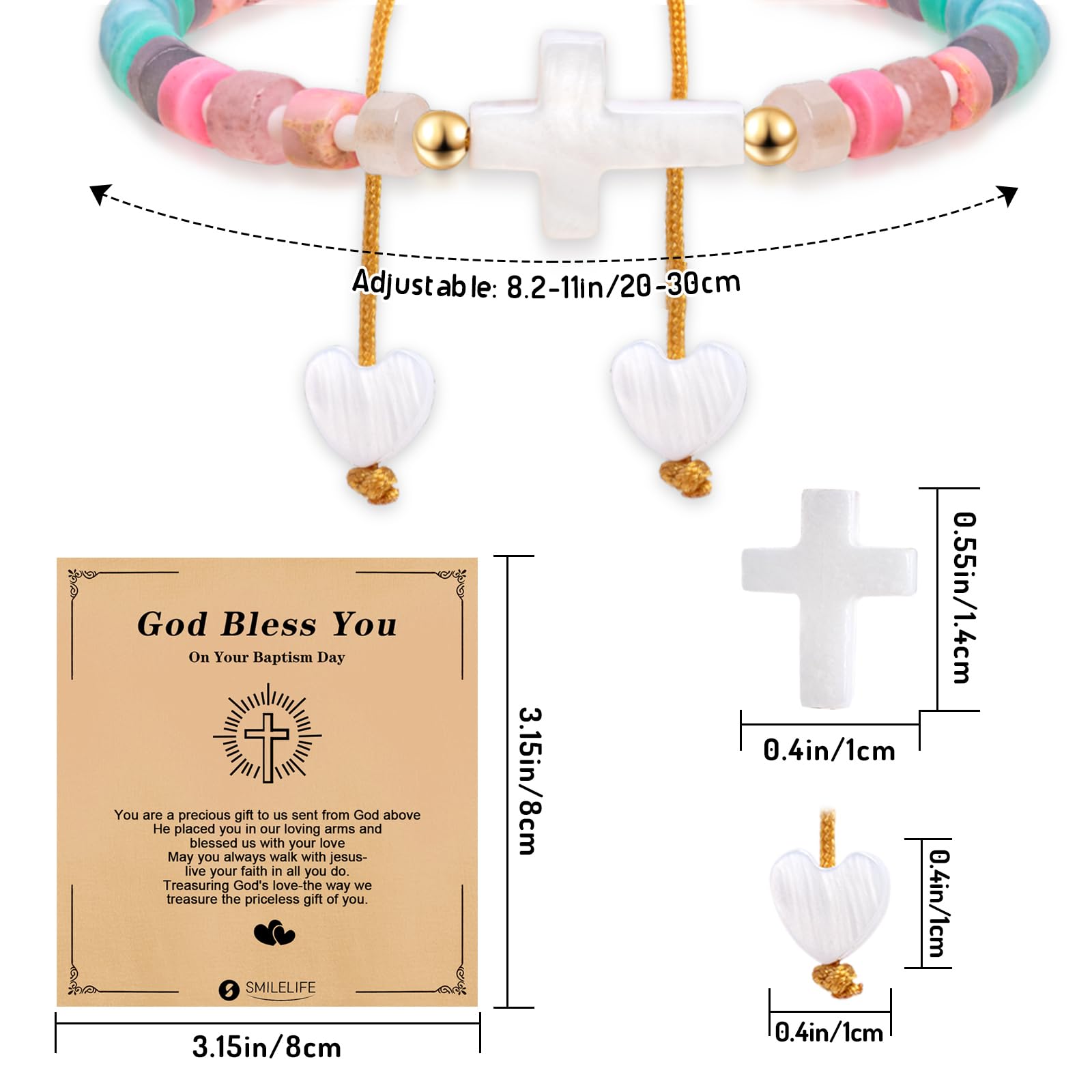 Smilelife Baptism Gift for Women, Girls and Boys - Inspirational Cross Bracelet with 'God Bless You' Card