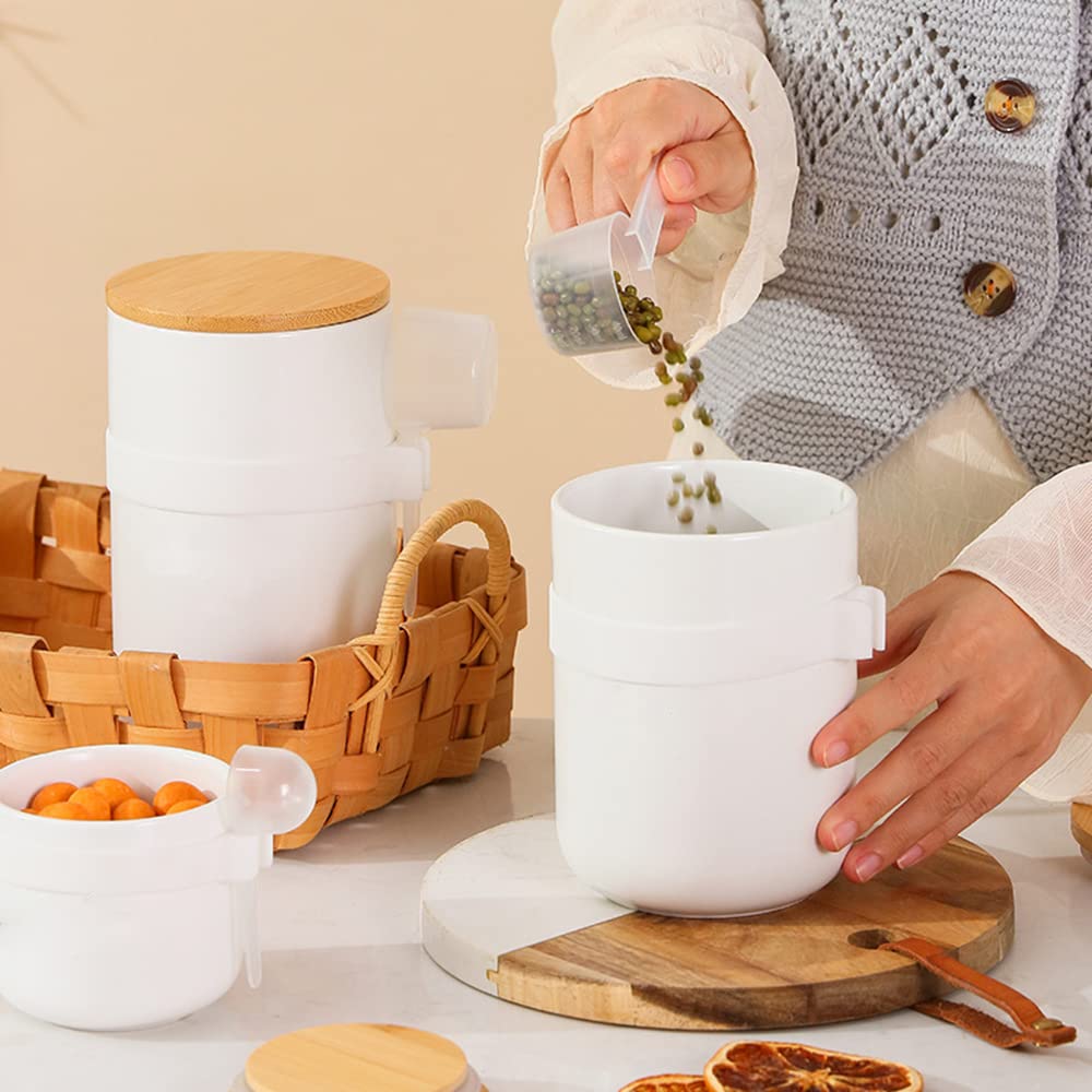OnePine 1000 ml voorraaddozen keramiek, theedoos koffieblik met lepel en deksel, bewaardozen keuken voor thee, koffie, bonen, suiker, specerijen, noten, korrel