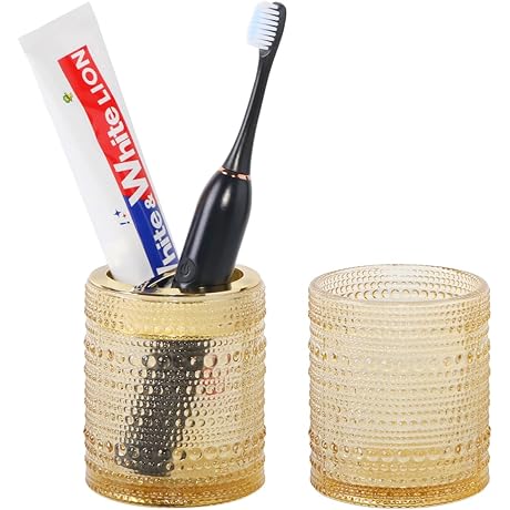 Elegant Amber Glass Toothbrush Holder for a Pristine Bathroom Oasis