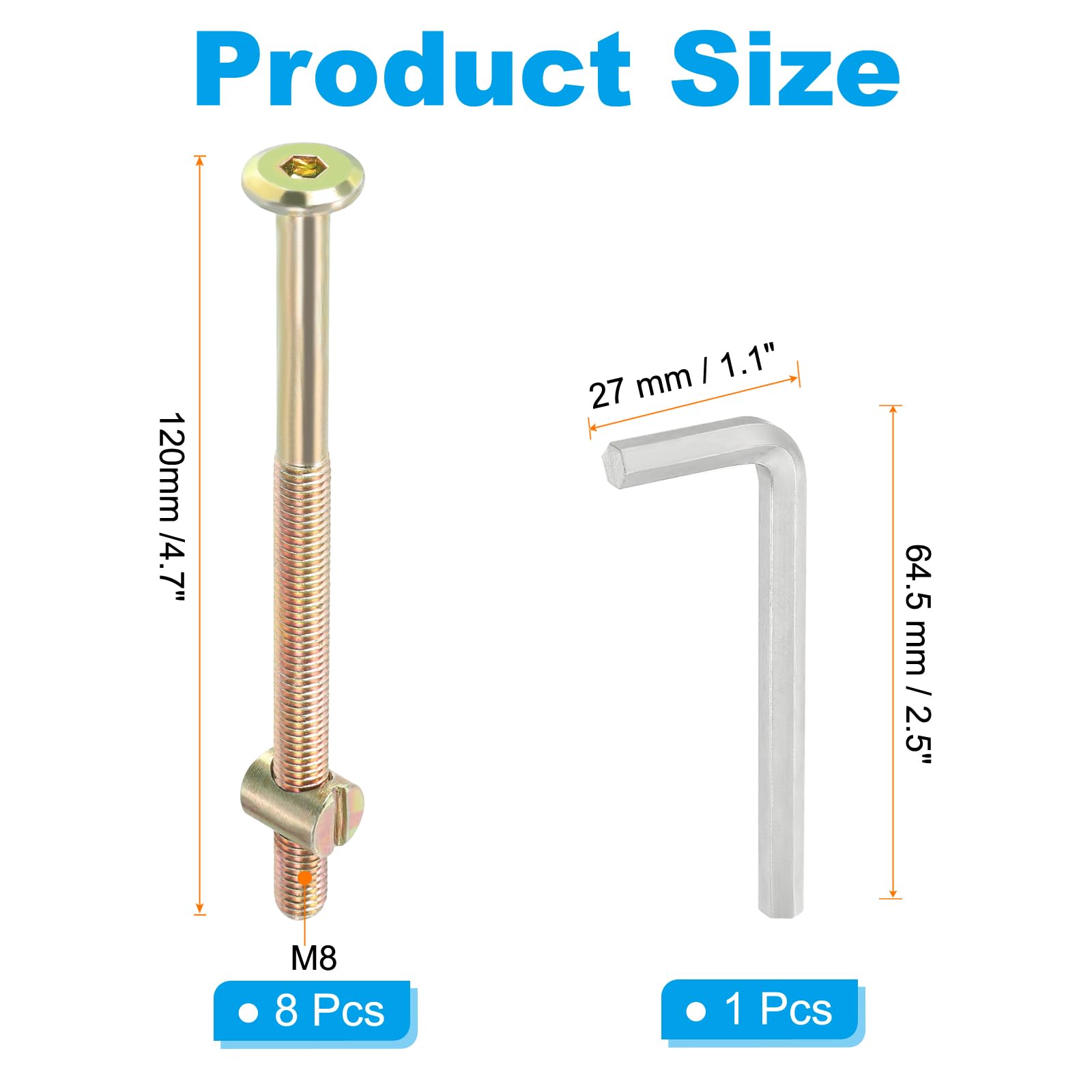 PATIKIL M8 x 120mm Bunk Bed Bolts - Image 2