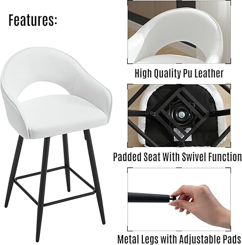 Miniatura 4 de LukeAlon Juego de 2 taburetes giratorios de piel sintética, respaldo abierto de 27 pulgadas de altura de asiento, taburetes de bar bajos con patas