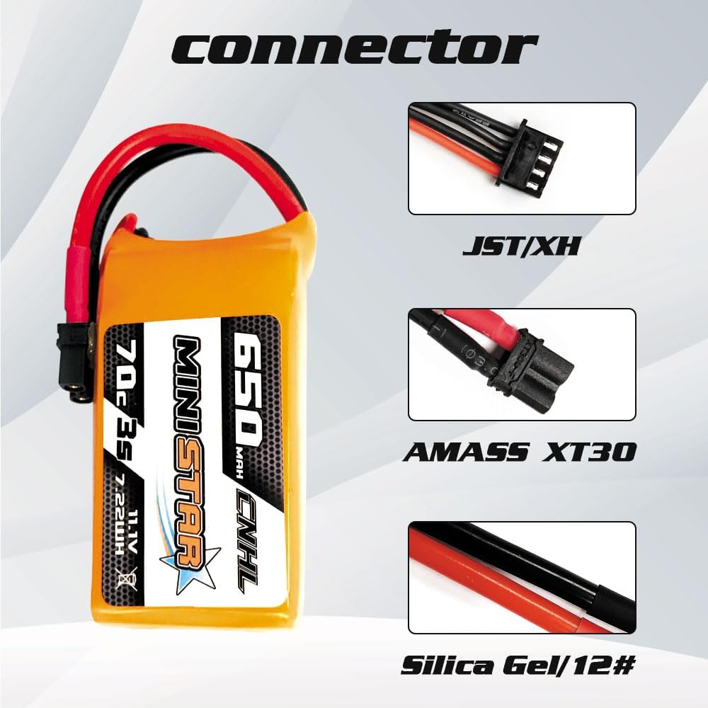 CNHL 650mAh 3s Lipo Battery 11.1v 70C with XT30U Plug for Mini Quad FPV Quadcopter Drone UAV RC Airplane Drone FPV(2 Packs)
