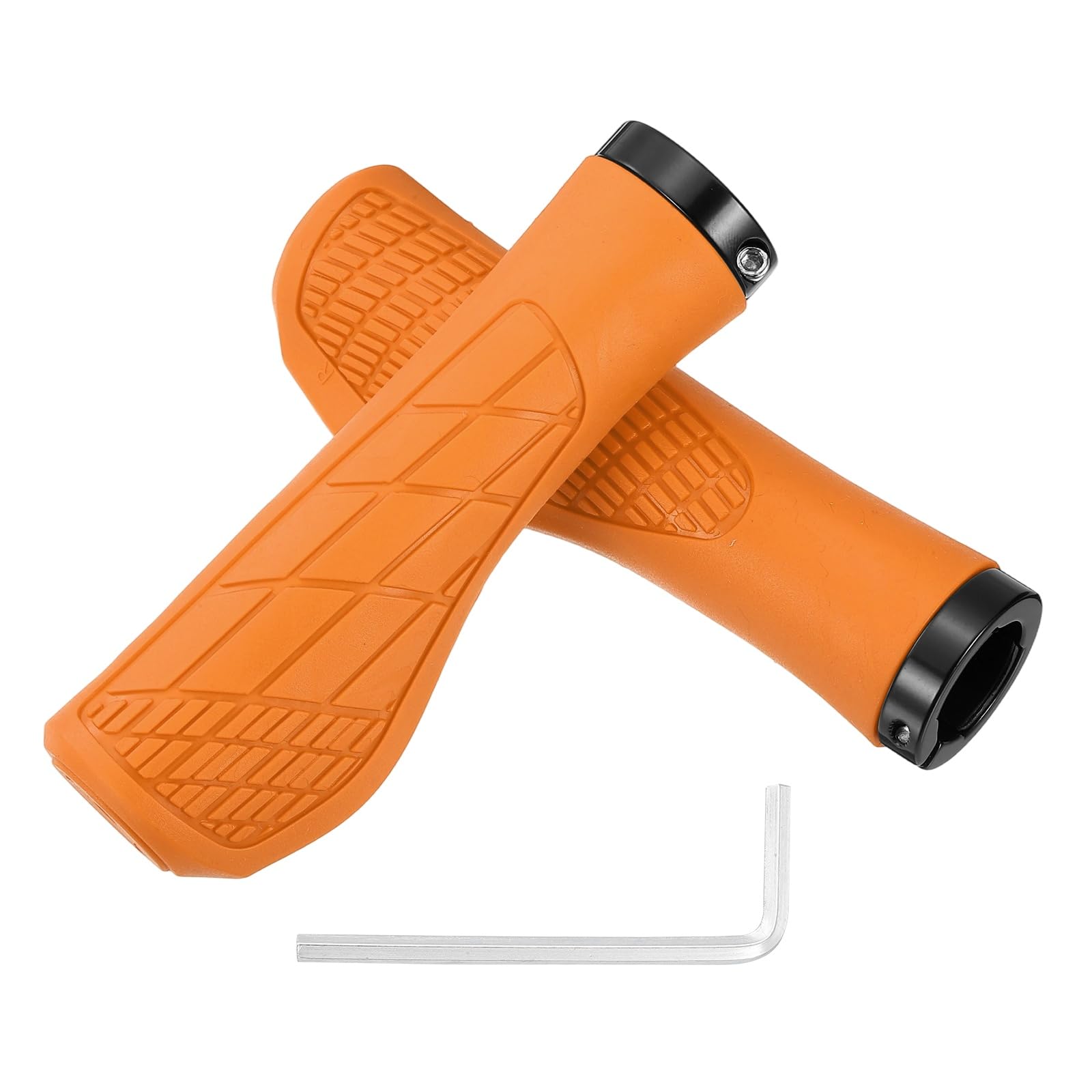 YELARXI Ergonomic Bike Grips, Bicycle Handlebar Grips Bike Handle Bar Wrap with Wrench Non-Slip 5.3Inch & Orange & Diamond-Texture - Fitting for (Mountain Bikes/Road Bicycles/Scooter)