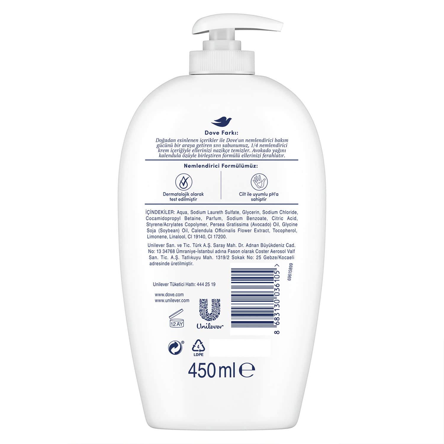 Dove Sıvı Sabun, Avokado Yağı ve Kalendula Özlü 450 ml