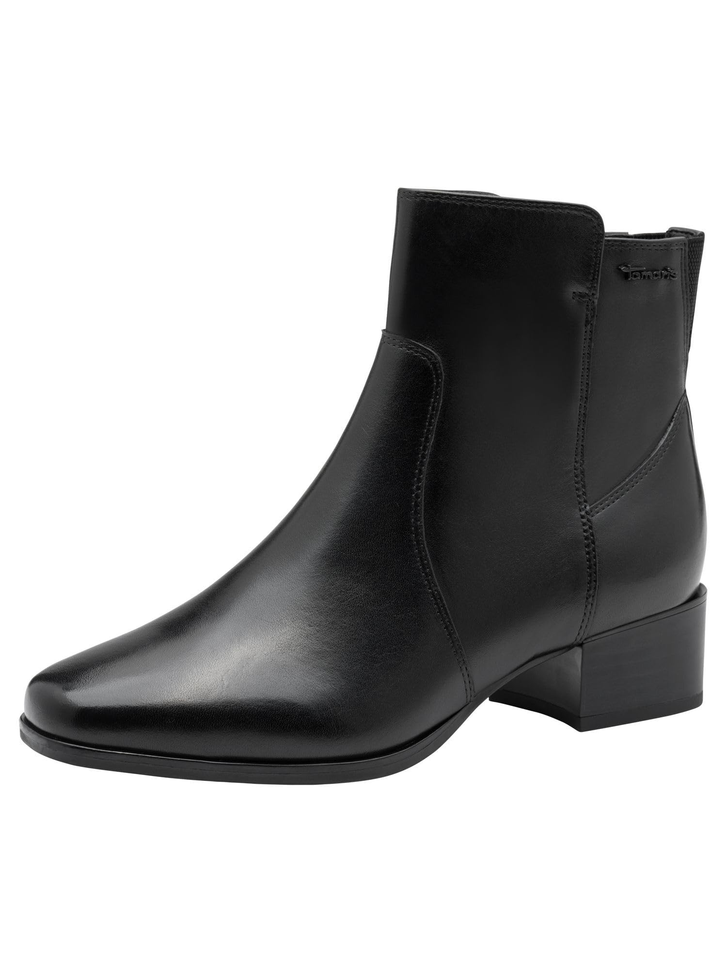 Tamaris Comfort Women’s Leather Ankle Boots Low Heel, Black, 6,5 UK