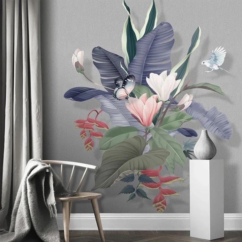 Papier peint 3D plantes cache les défauts du mur salon