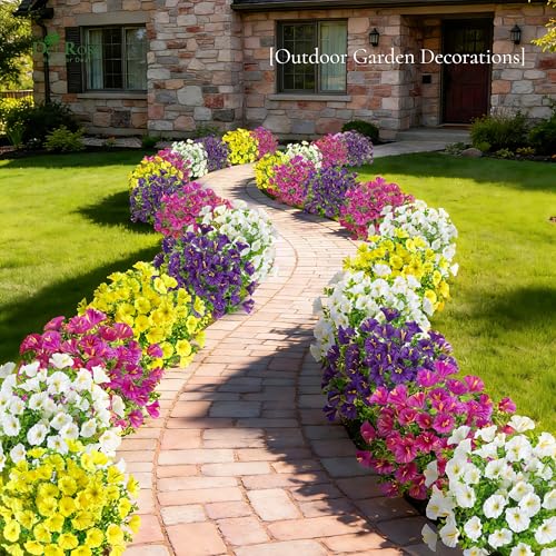 Der Rose 12 Bundles Artificial Petunias Flowers for Outdoors UV Resistant Spring Fake Morning Glory Flowers with Trumpet Blooms for Window Box Planter Filler Porch Patio Fence Deco image 6