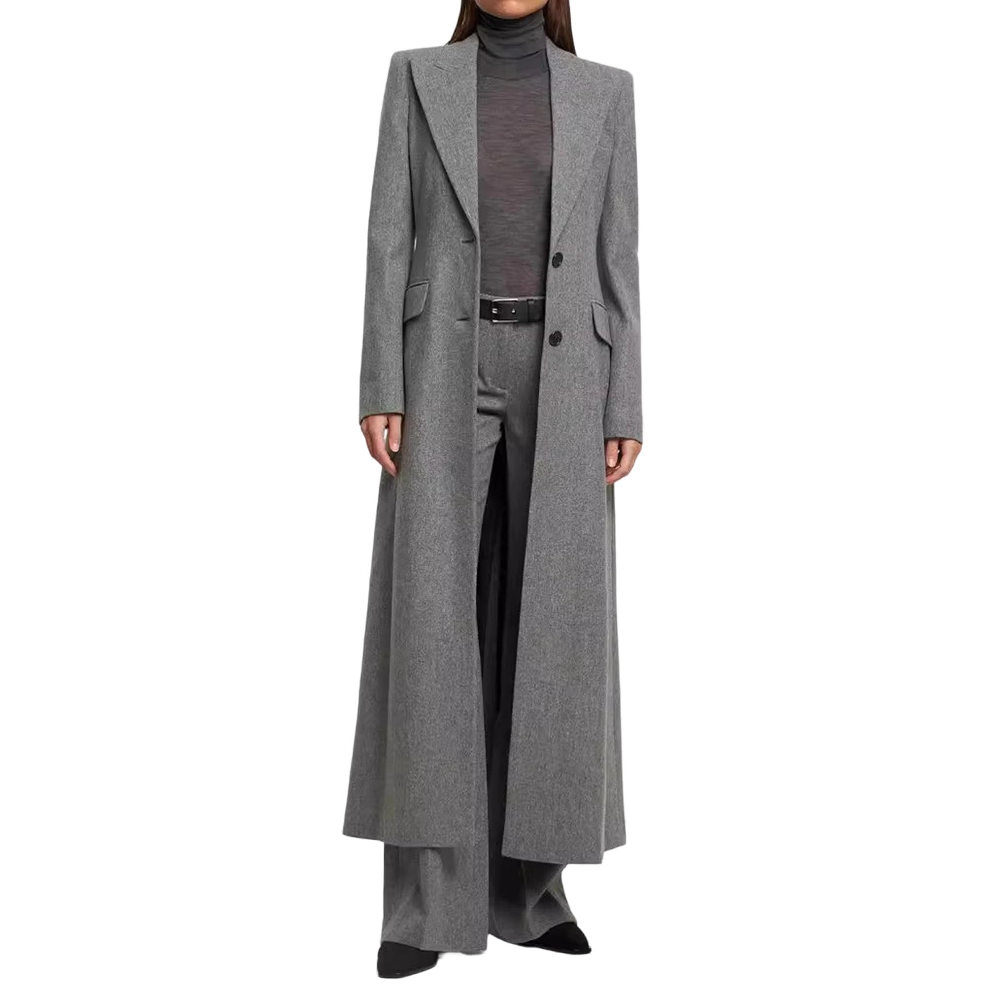 Trench lungo classico da donna, doppiopetto, caldo e spesso, cappotto in misto lana affascinante