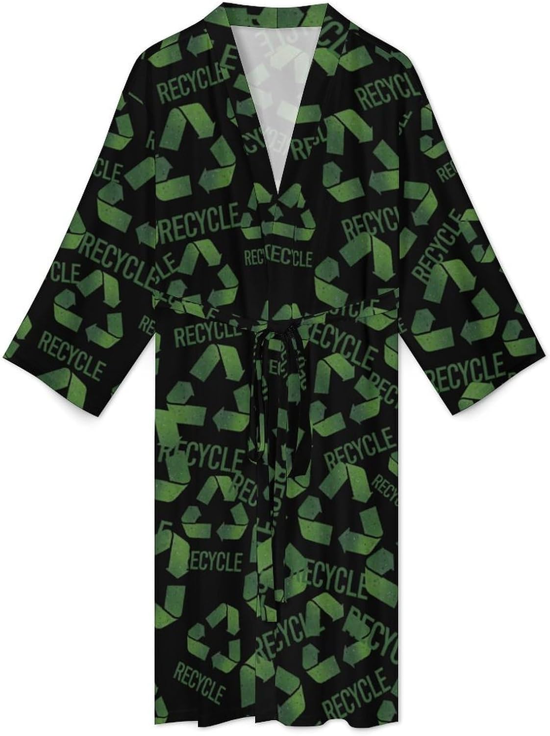 Environmental Recycling Label Mens Robe Long Bathrobe for Women Bath Robes Lightweight Soft Printed Sleepwear