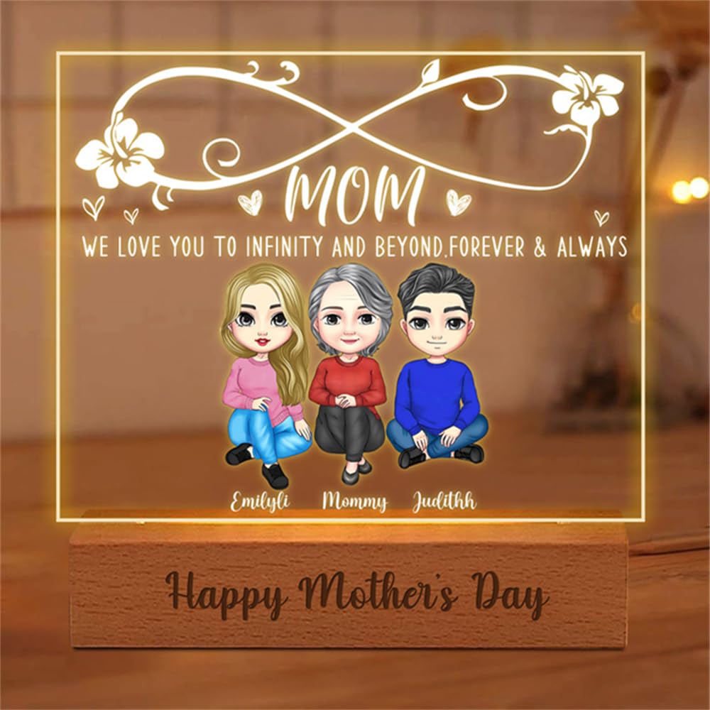 MYZQIFF Mom We Love You Personalized Night Light Gifts, Custom Mother and Daughter Lights Decor,Mothers Day Birthday Flower Light Gifts for Mama Mommy from Kids Daughter Son on Christmas