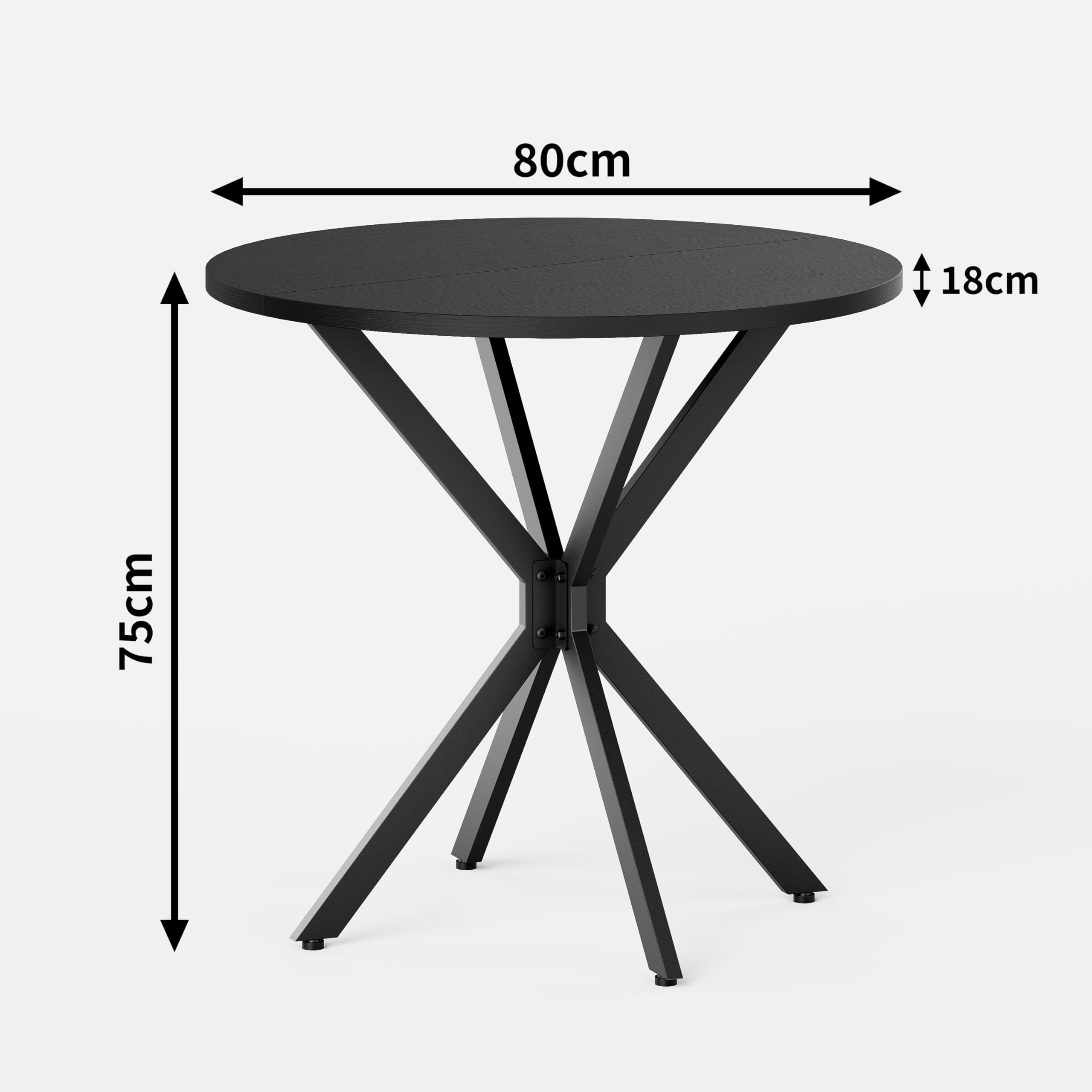 Okrągły stół do jadalni, Ø 80 x 75 cm, styl industrialny, czarny – stół kuchenny z nóżkami X, nie zajmuje dużo miejsca dla 2 osób, domowe biuro, salon