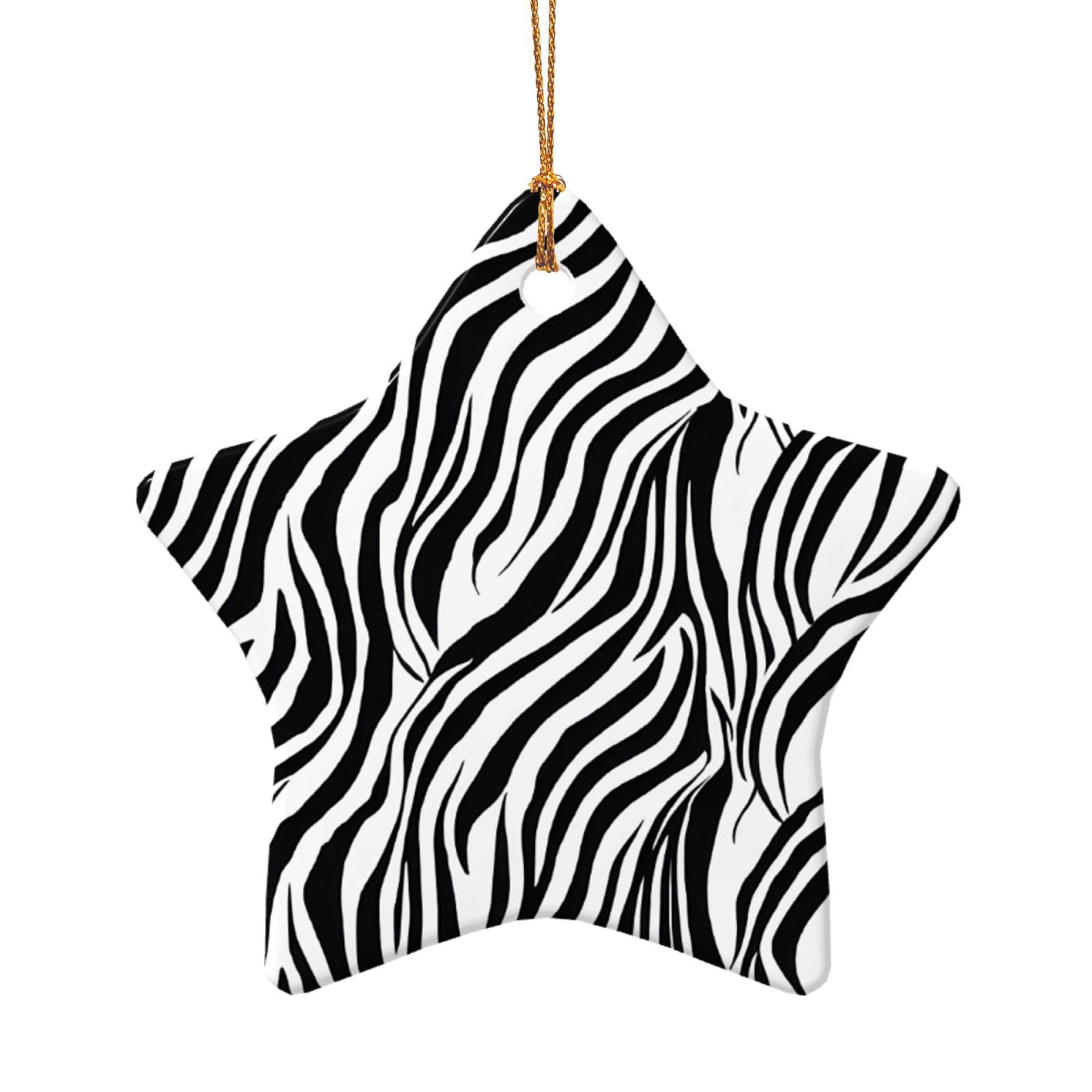 Kfrxxzqb Star Shape Zebra Print -Print Ceramic D Pendants - Handmade Porcelain Ornaments Gold String For Christmas Home Decor.