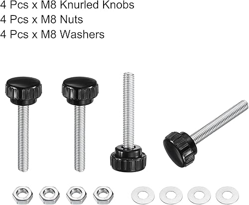 Miniatura 516 de uxcell Juego de 4 perillas moleteadas, tornillos de pulgar con tuercas y arandelas, rosca macho métrica M6 x 1.378 in, cabeza de plástico de 0.984