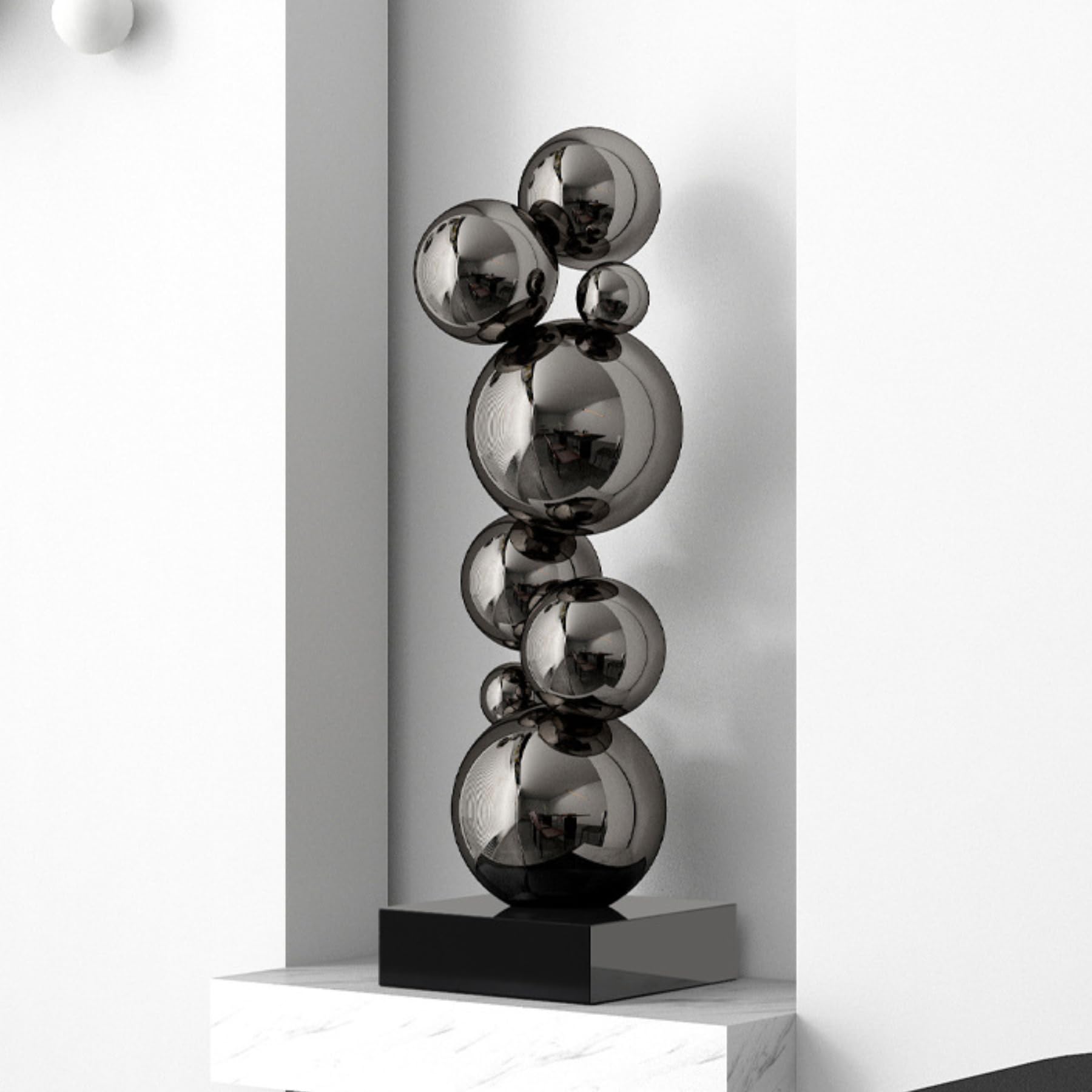 Aottsd 23.6" Black Stainless Steel Geometric Sphere Sculpture Minimalist Indoor Display Figurine