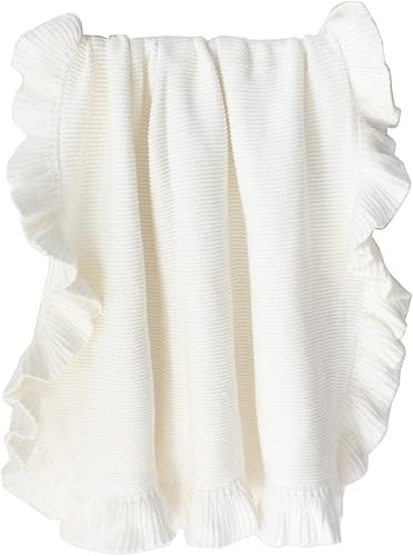 Miniatura 1 de Manta de punto con borde de volantes para bebé, manta para cuna, no fluorescente, manta de fotos para recién nacidos, manta de bebé, colcha unisex a