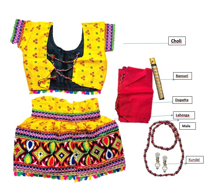 Image of PK HUB Kids Ethnic Radha Dress Lehenga Choli | Chania Choli Set | Janmashtami Mythological | Dandiya Dance Costume | Rajasthani ethinic style For Baby Girls