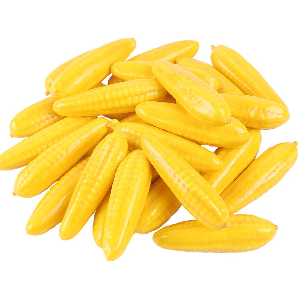 50 Pcs Thanksgiving Mini Corn Decoration Artificial Vegetables Fruit Fake Fall Harvest Desktop Ornament for Halloween Wedding Party Autumn Supplies Model Display Photo Prop (Corn)
