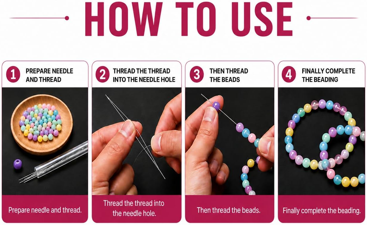 FREICO 28 Pcs Beading Needle Set, 7 Sizes Big Eye Seed Bead Needles, Long Straight Twist Beading Needles, Flexible Needle for Beads for Jewelry Making