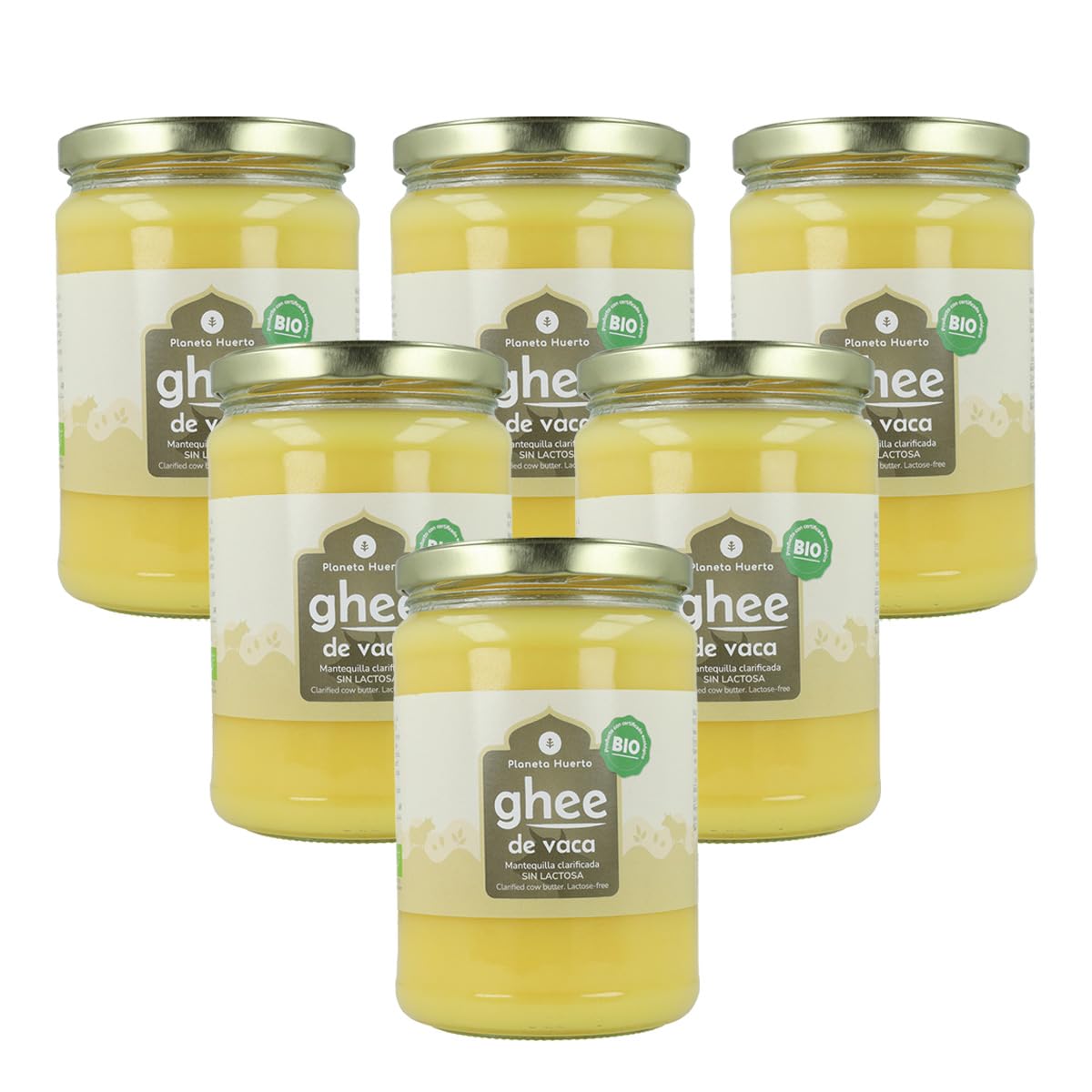 PLANETA HUERTO | Pack 6x Ghee mantequilla clarificada 500 g – Mantequilla Clarificada BIO Sin Lactosa ni Caseína, Ideal para Cocinar, Dieta Keto, Paleo y Ayurveda, Sabor Suave y Textura Cremosa