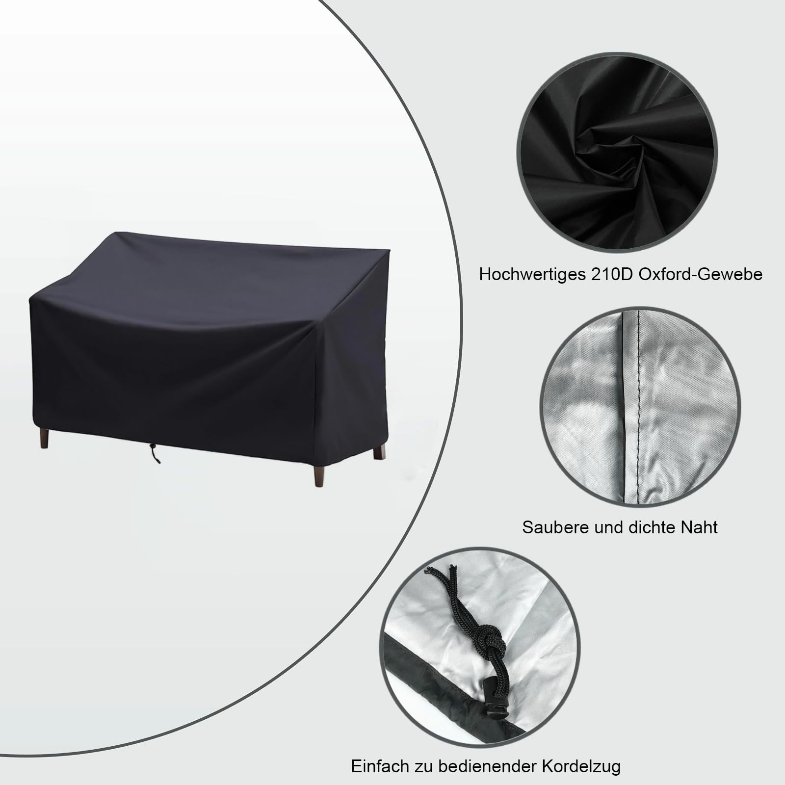 Copertura Panca Contenitore, Copri Panca 4 Posti, Copertura Divano Giardino, con Aperture di Ventilazione, per Mobili da Giardino, Balcone, Terrazza, 190×66×89cm